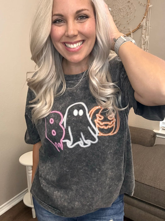 Boo! Neon Light Graphic Tee- Black