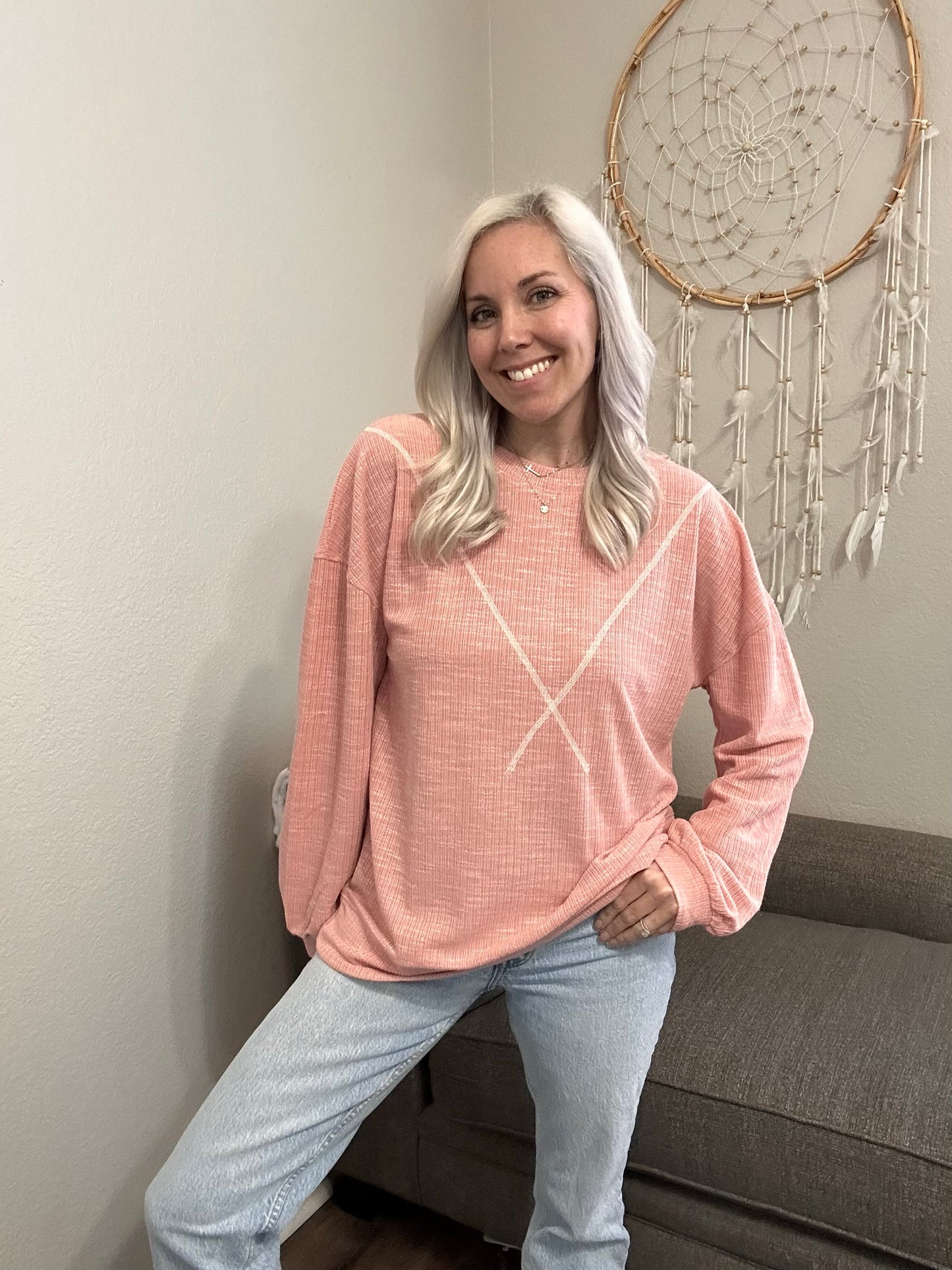 Spring Pastel V-Stitch Top