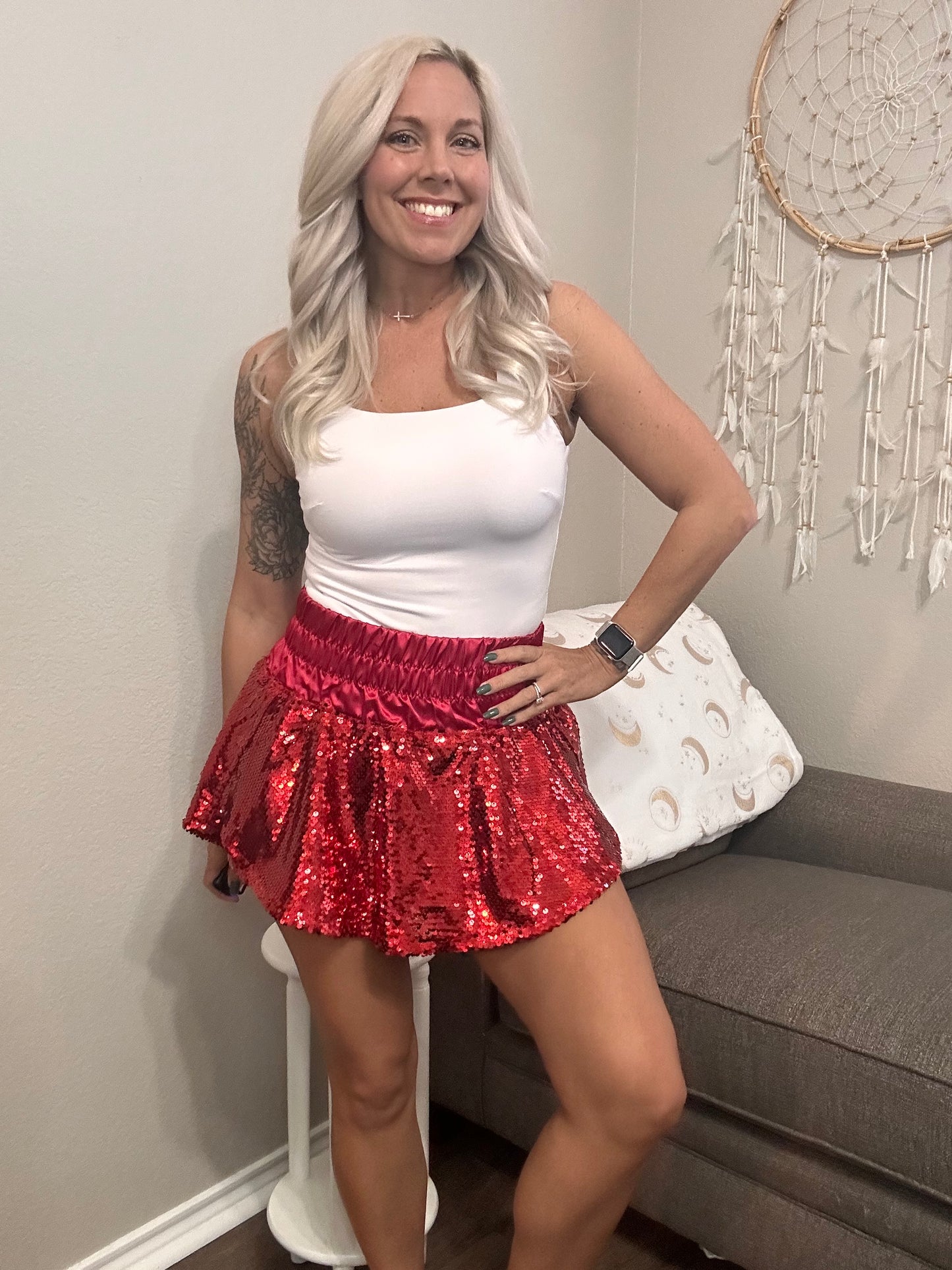 Bright Red Sequin Skort