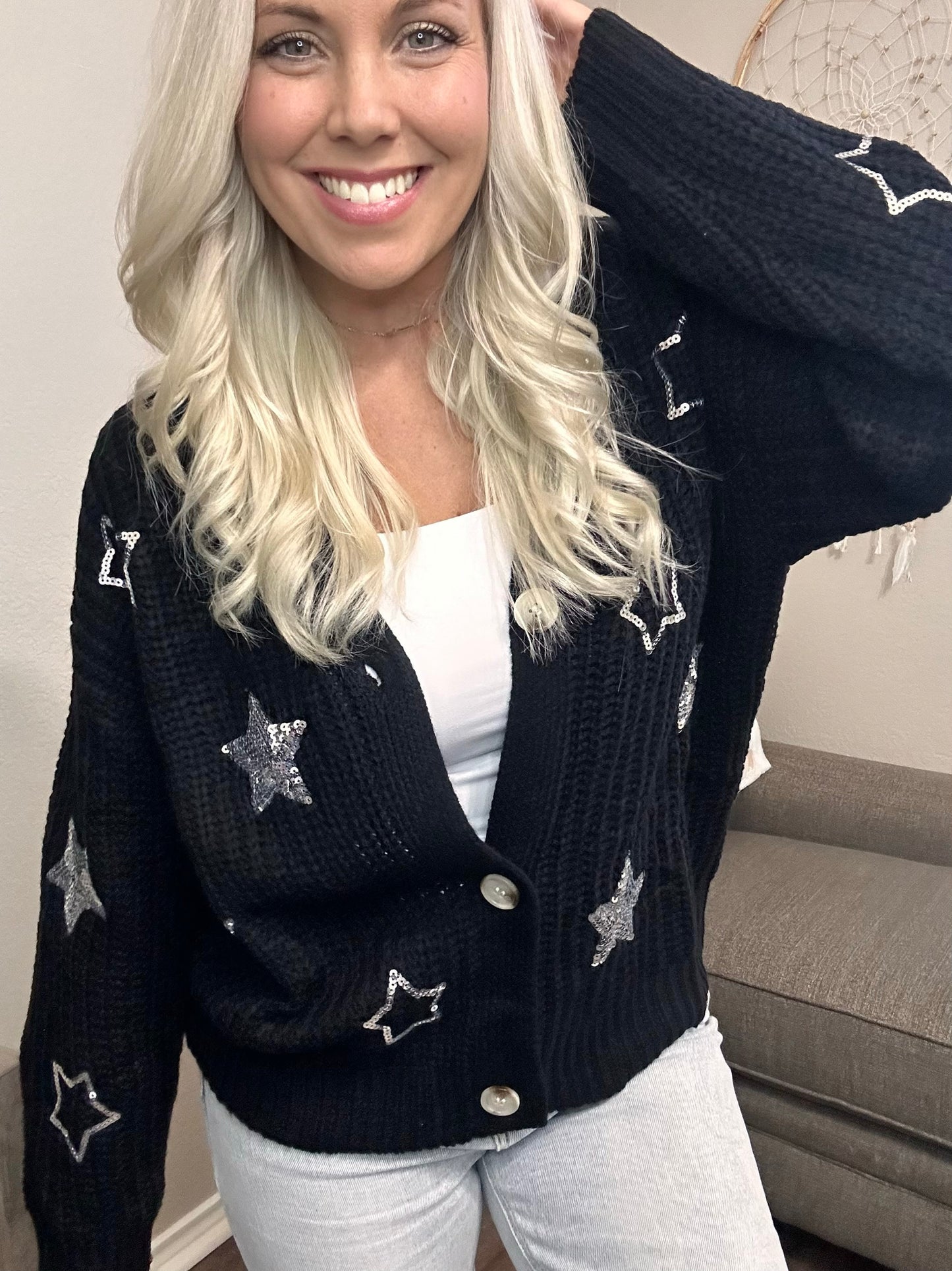 Sequin Star Knitted Cardigan