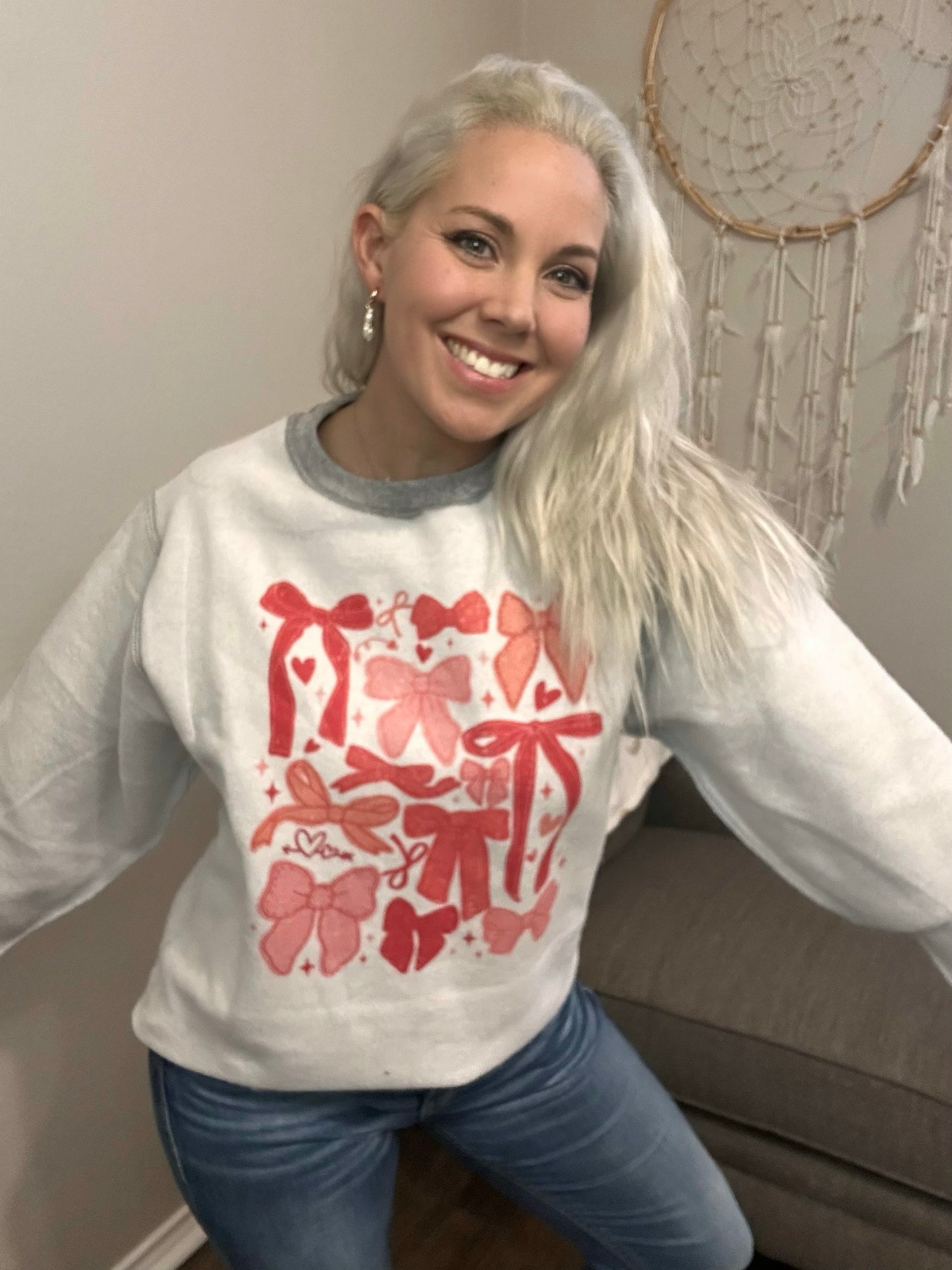 Girly Bow Reverse Fleece Sweatshirt