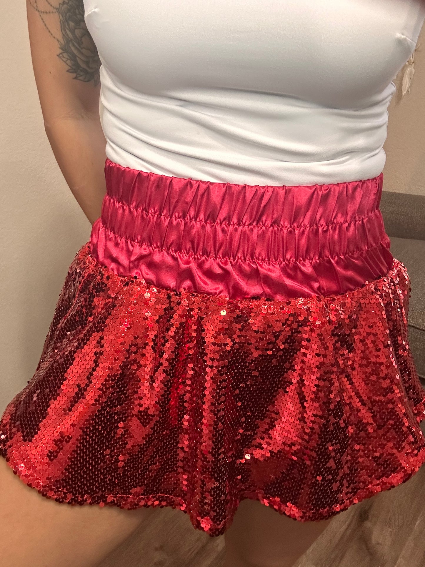 Bright Red Sequin Skort