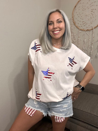 Sequin Flag Star Top