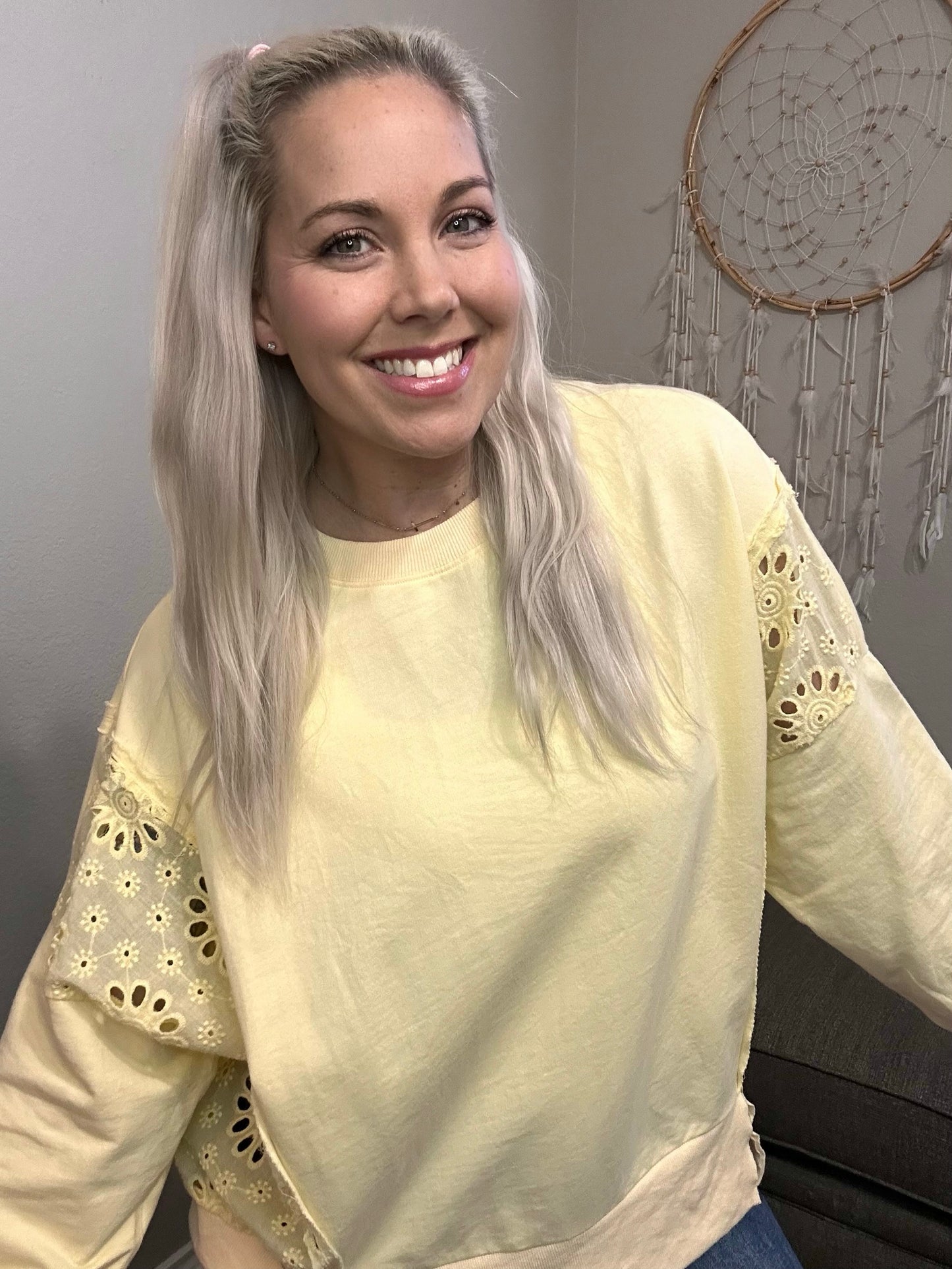 Ellie Eyelet Pullover Sweatshirt