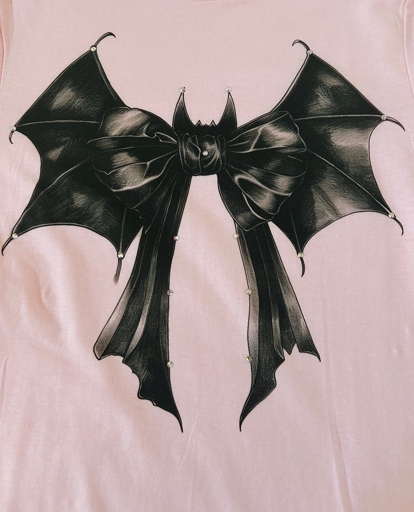 Bat Bow Graphic Tee with Rhinestones