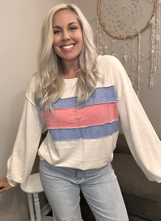 Em’s Denim and Coral Color Block Long Sleeve