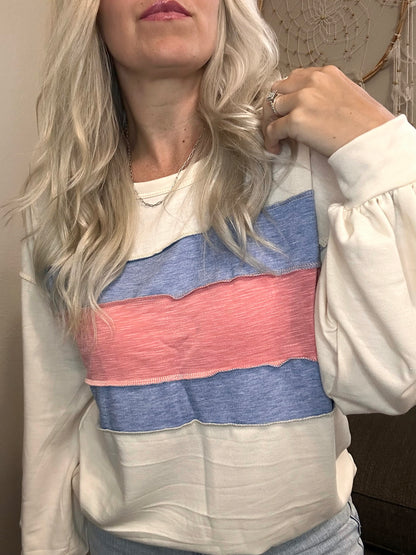 Em’s Denim and Coral Color Block Long Sleeve