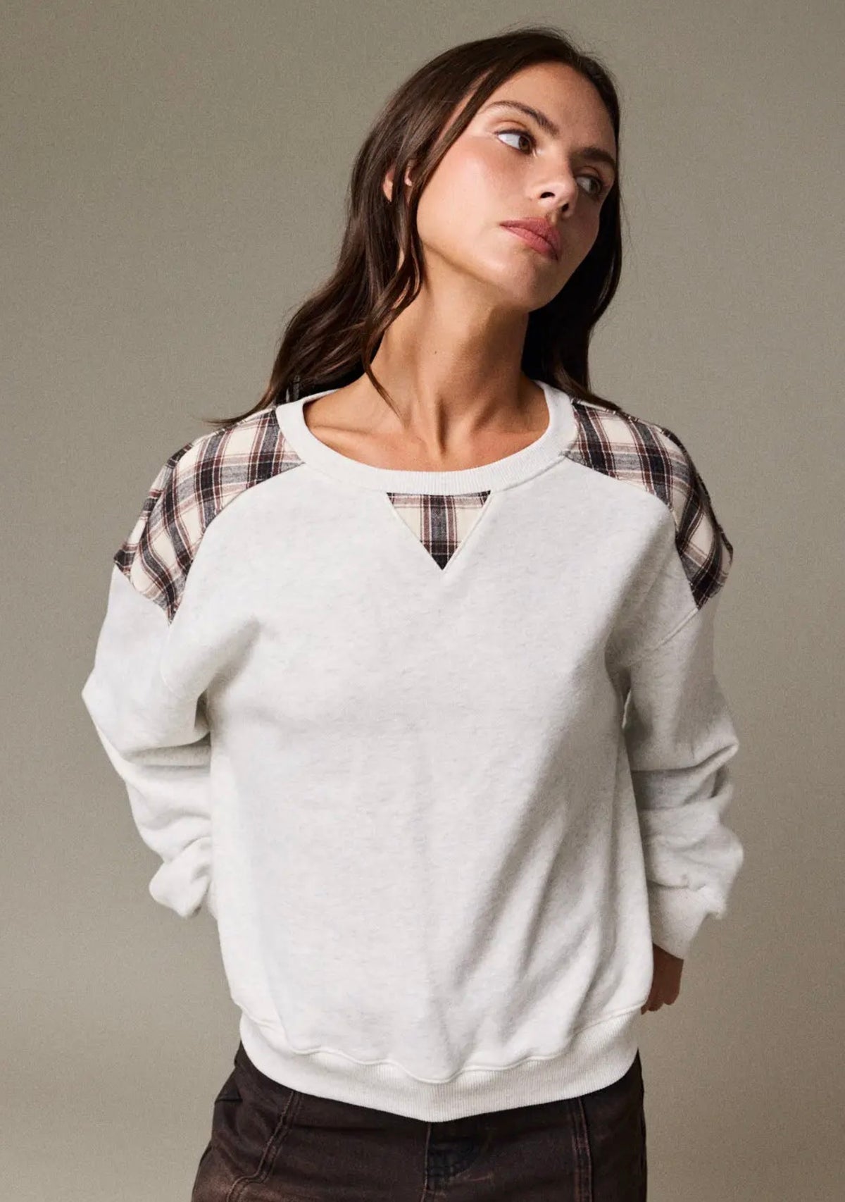 Plaid Accent Crewneck