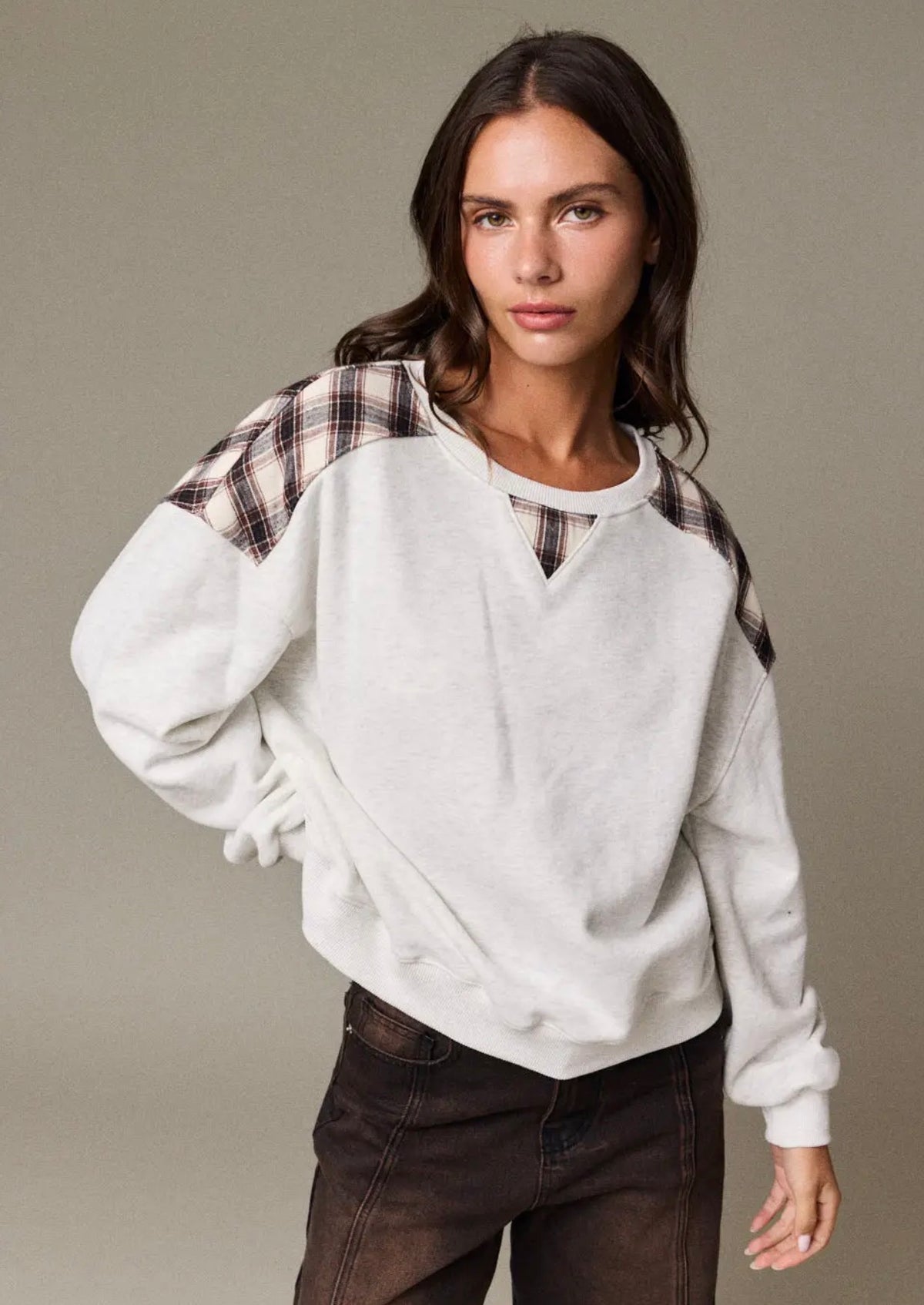 Plaid Accent Crewneck