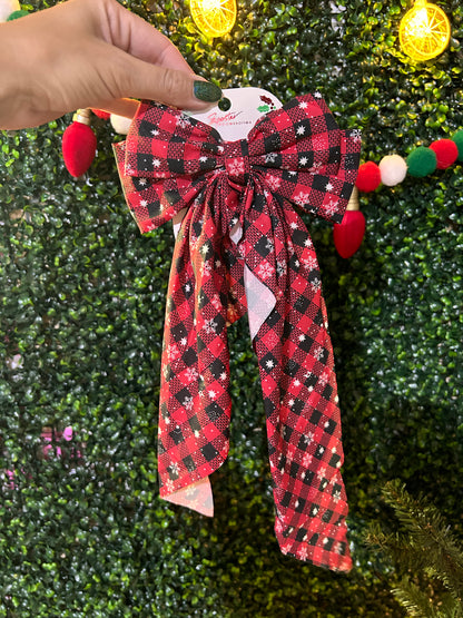 Christmas Pattern Long Tail Hair Bow