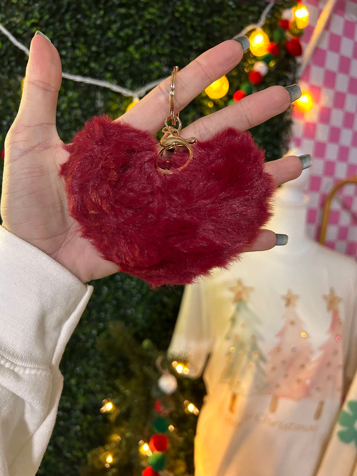 Fuzzy Soft Heart Shape Plush Keychain