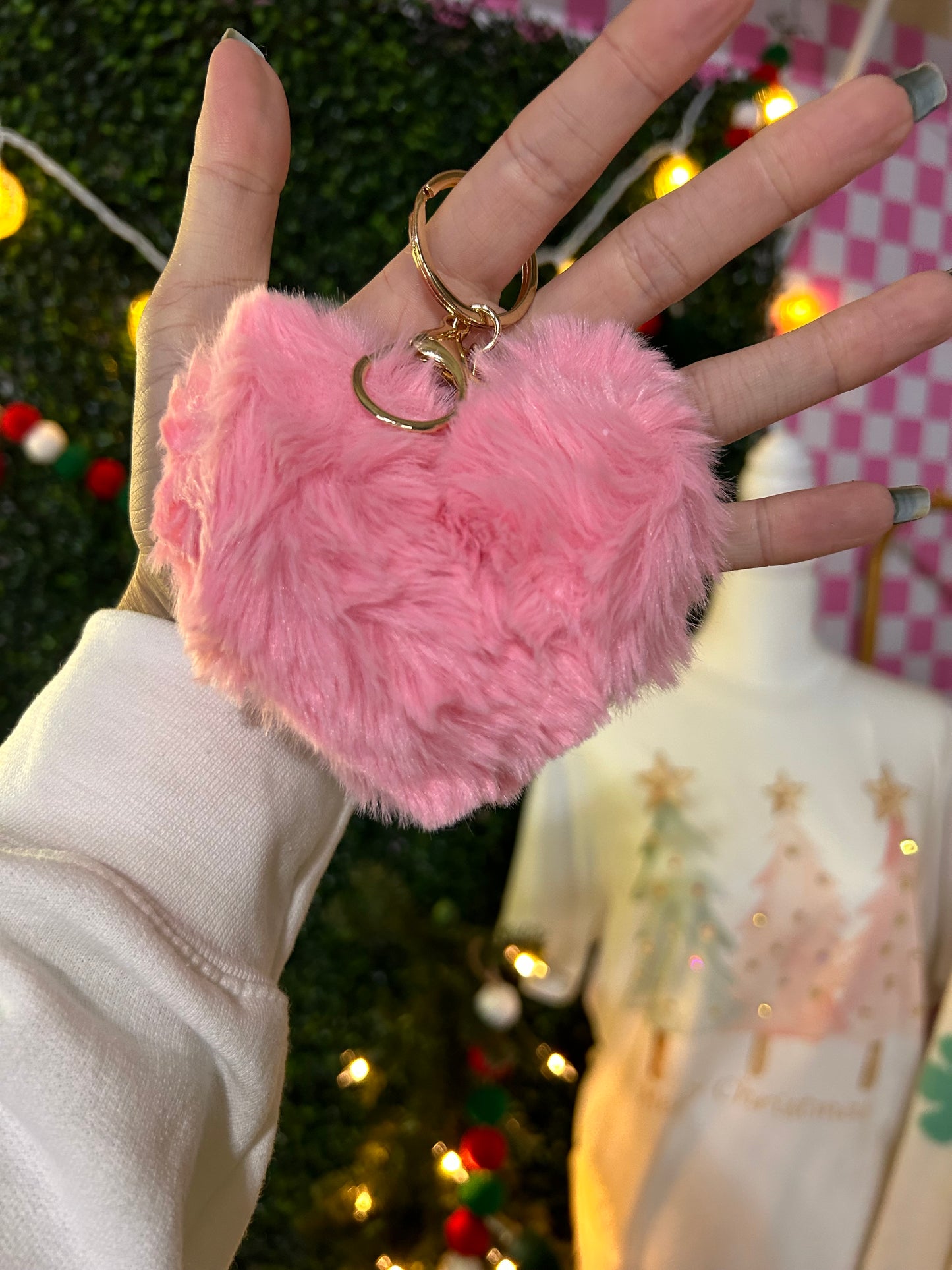 Fuzzy Soft Heart Shape Plush Keychain