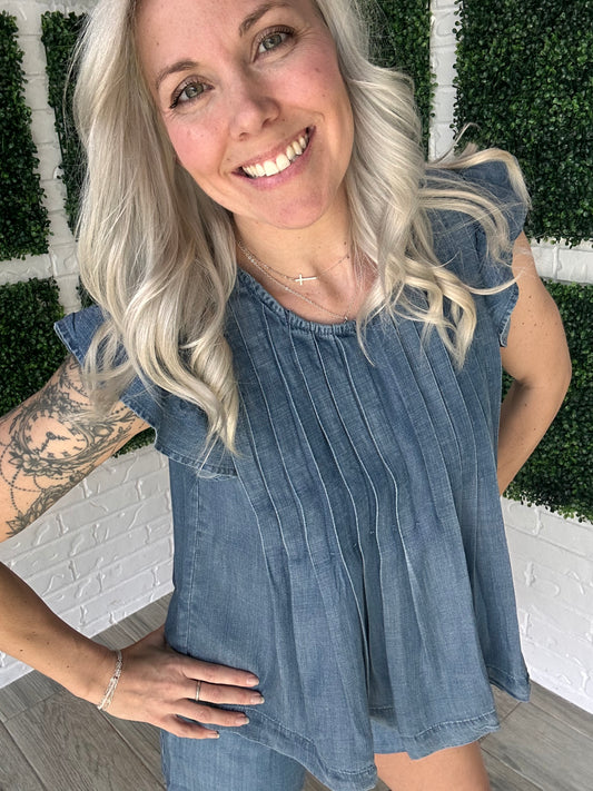 Chambray Charm Flutter Top