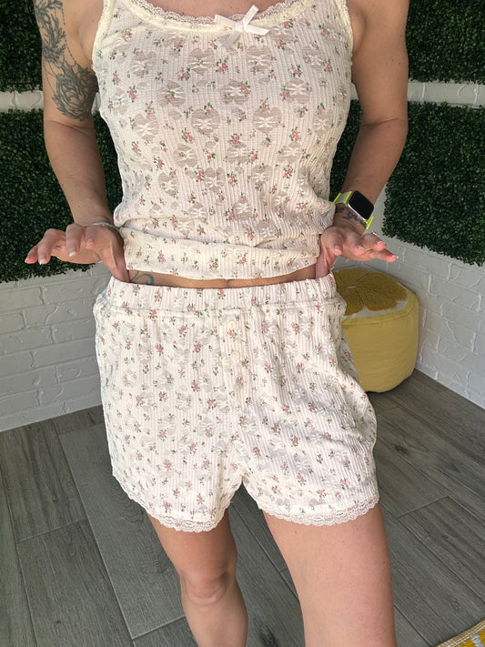 Blushing Bloom Lace Trimmed Short