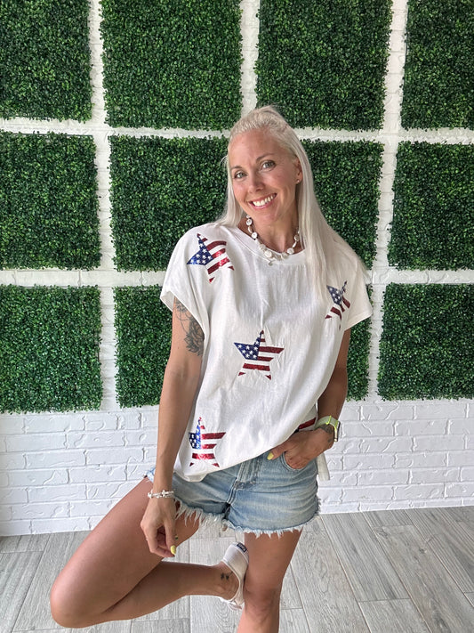 Sequin Flag Star Top