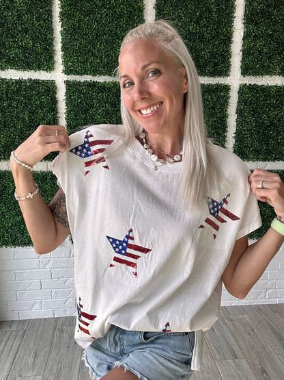 Sequin Flag Star Top