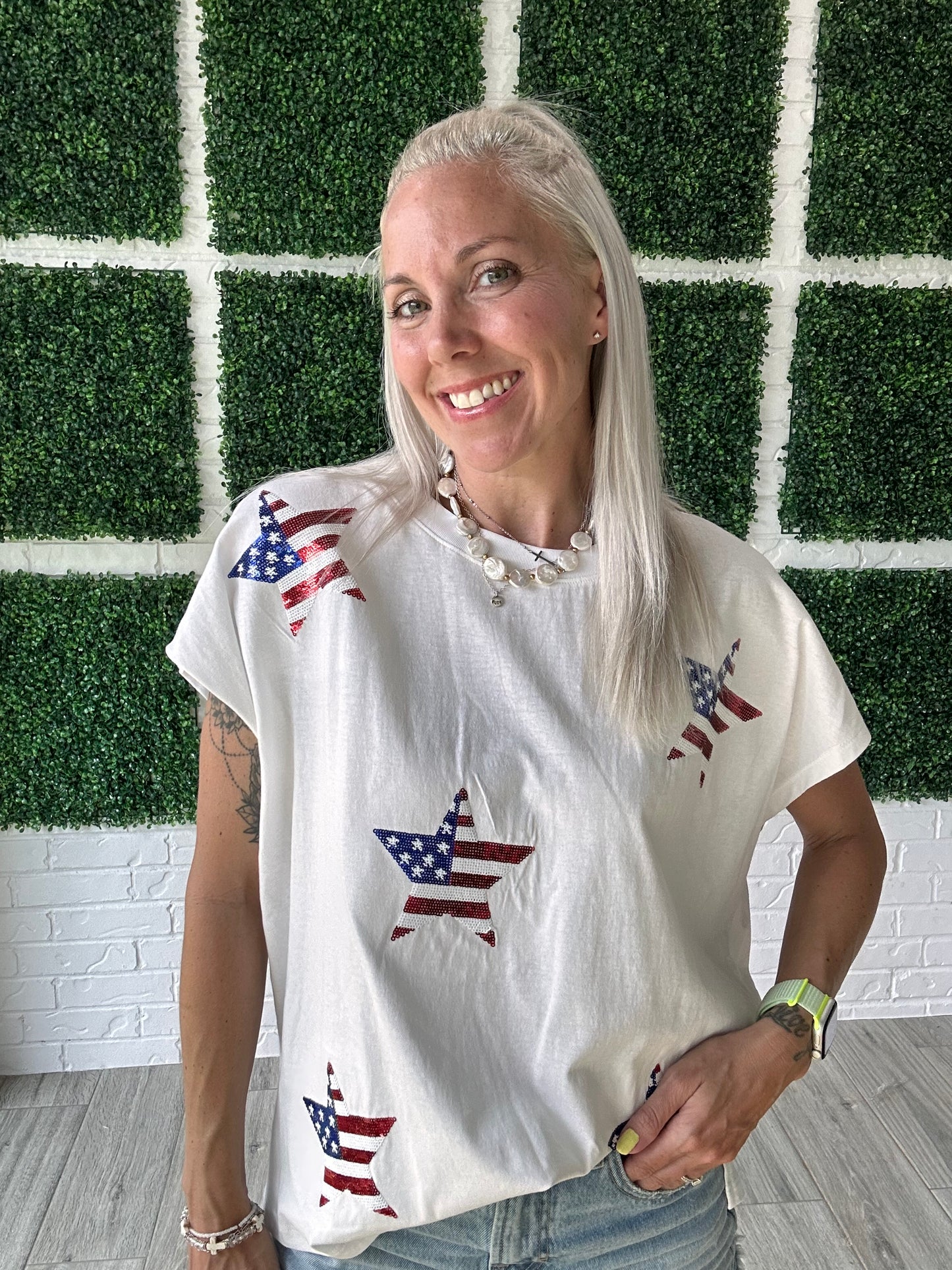 Sequin Flag Star Top