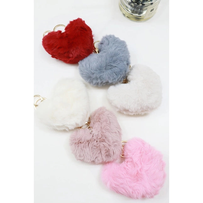 Fuzzy Soft Heart Shape Plush Keychain