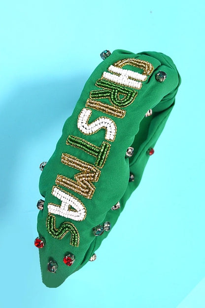 Merry Christmas Holiday Seed Bead Headband