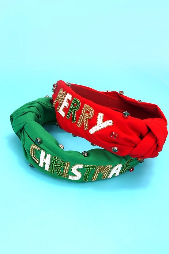 Merry Christmas Holiday Seed Bead Headband