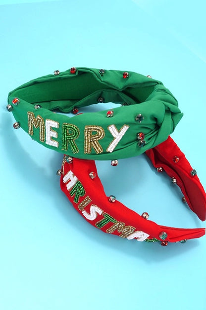 Merry Christmas Holiday Seed Bead Headband