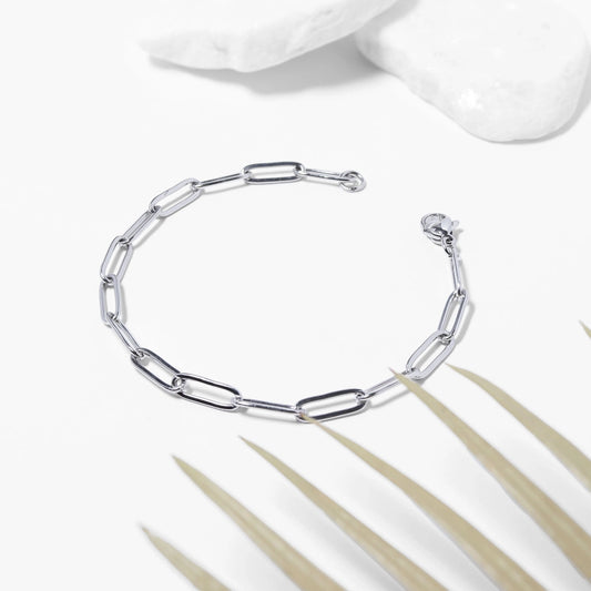 Paperclip Chain Bracelet-Stainless Steel Silver