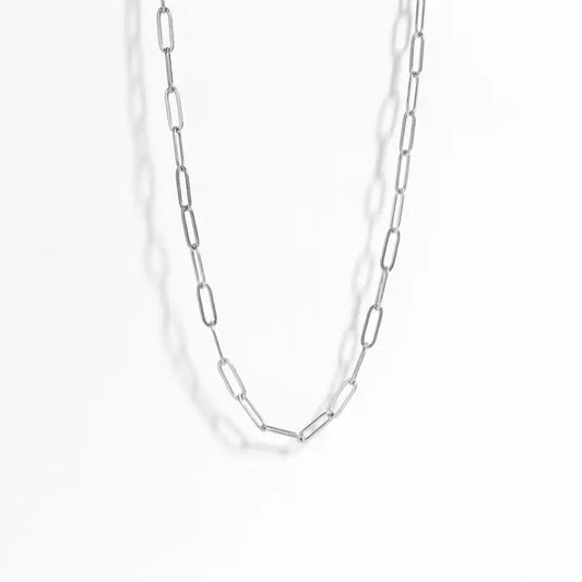 Paperclip Chain Charm Necklace- Stainless Steel Silver