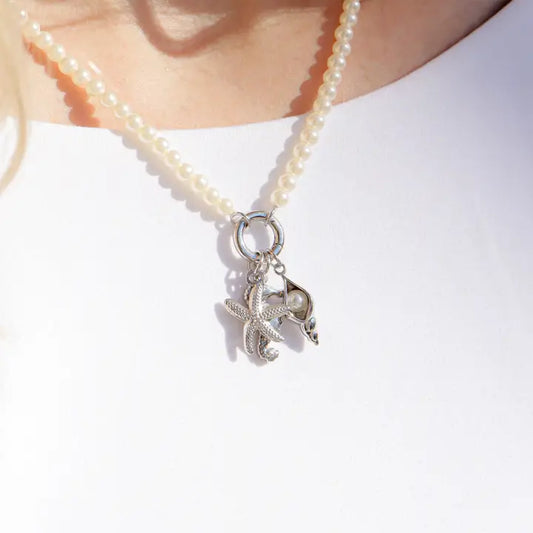 Pearl Charm Keeper Necklace- Silver