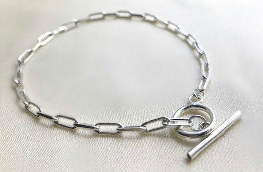 Toggle Clasp Charm Bracelet- Silver